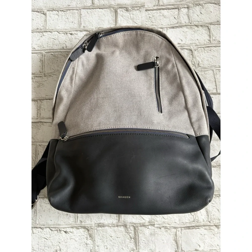Skagen Kroyer backpack gray herringbone With Blue Leather